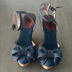 RED Valentino Denim Bow Wedges
